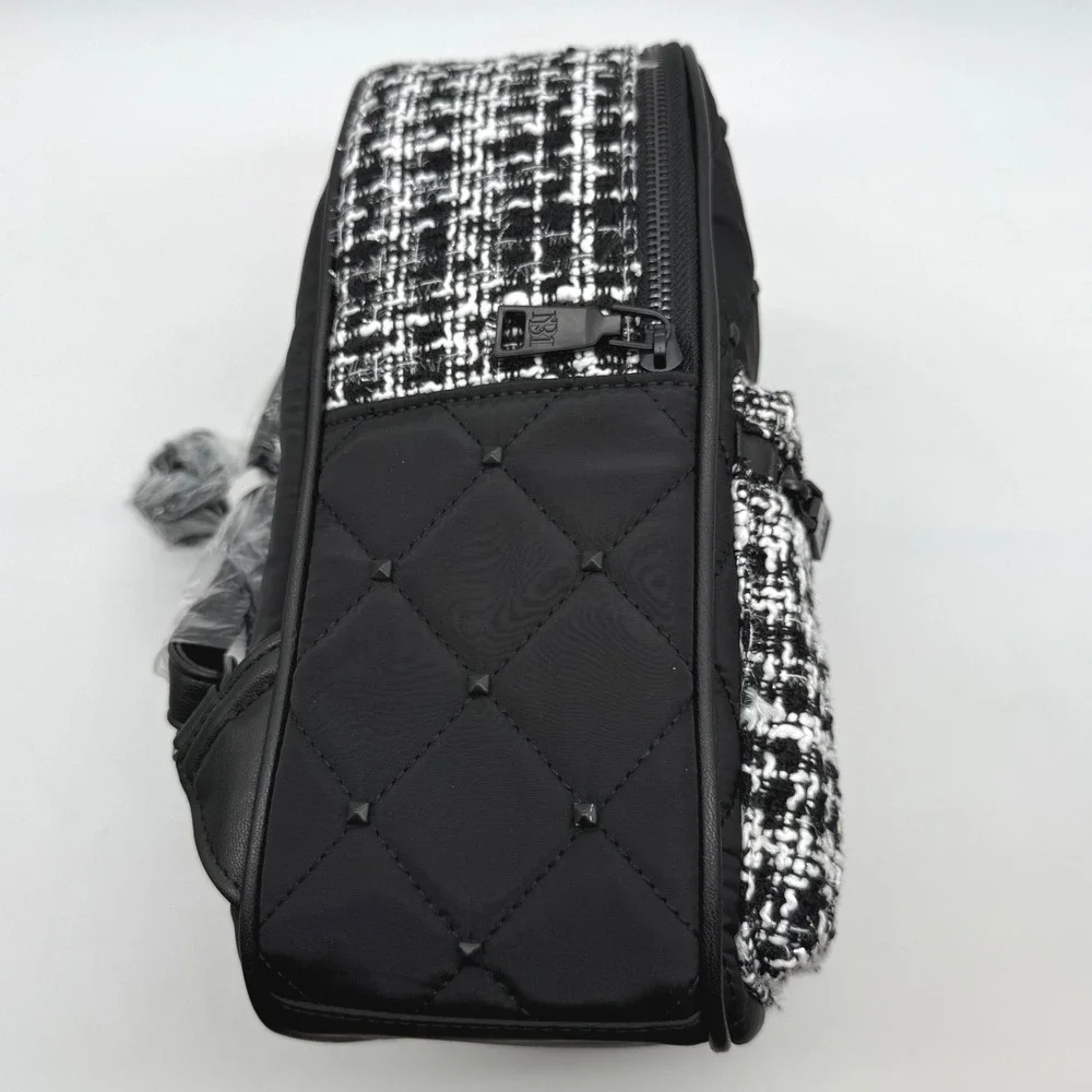 Badgley‎ Mischka Diamond Quilted Nylon & Tweed Small Backpack Black